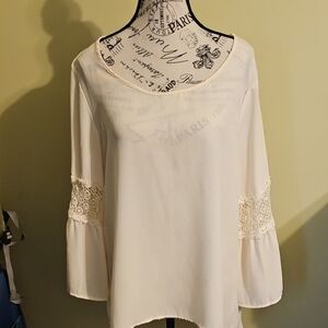 Cupio Cream Blouse with Lace Accents